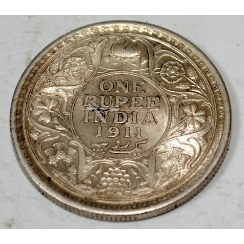 44 - India 1911 Rupee with pig type elephant mint mark