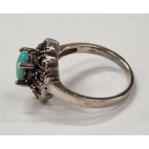 360 - A turquoise marcasite 925 silver ring Size N