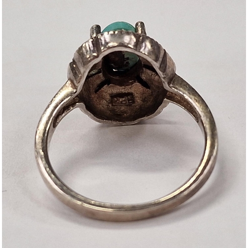 360 - A turquoise marcasite 925 silver ring Size N