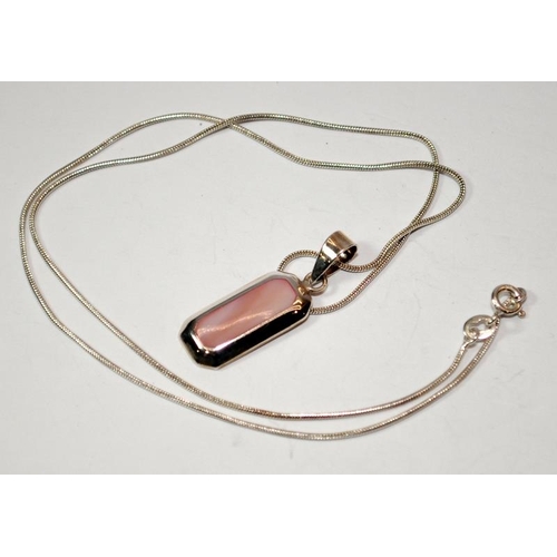 406 - Pink Mother of pearl 925 silver dog tag necklace.