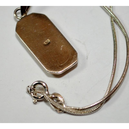 406 - Pink Mother of pearl 925 silver dog tag necklace.