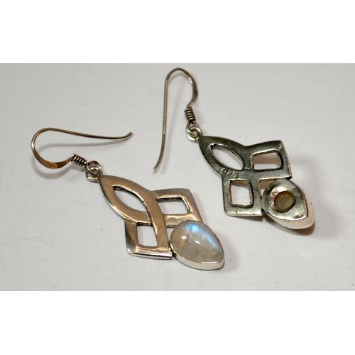 410 - Large Moonstone 925 silver Celtic drop earrings.