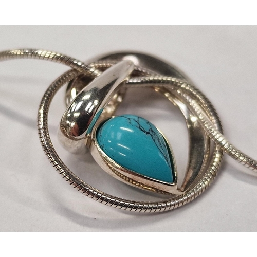 386 - Turquoise 925 silver Tear drop pendant.