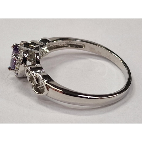 387 - Amethyst CZ heart 925 silver ring Size S