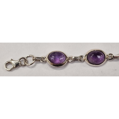 389 - Amethyst Cabochon 925 silver line bracelet.