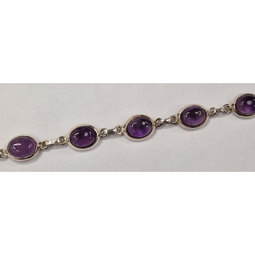 389 - Amethyst Cabochon 925 silver line bracelet.