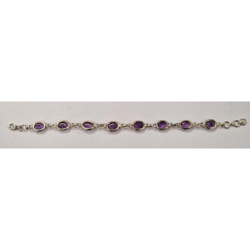 389 - Amethyst Cabochon 925 silver line bracelet.