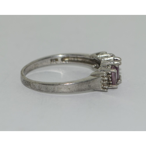 371 - 925 silver Rubellite and diamond shoulder ring. Size S.