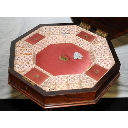 2 - Victorian heptagonal top mahogany sewing box in trumpet form with fitted interior on cabriole legs d... 