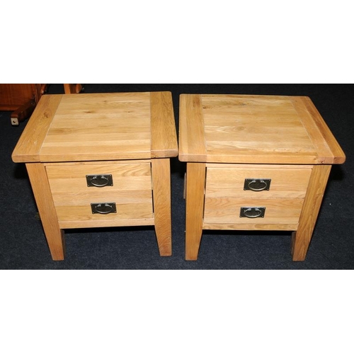 490 - Pair of quality solid light oak bedside cabinets with single large drawer behind faux drawer fronts.... 