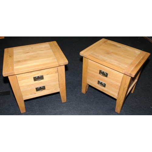 490 - Pair of quality solid light oak bedside cabinets with single large drawer behind faux drawer fronts.... 