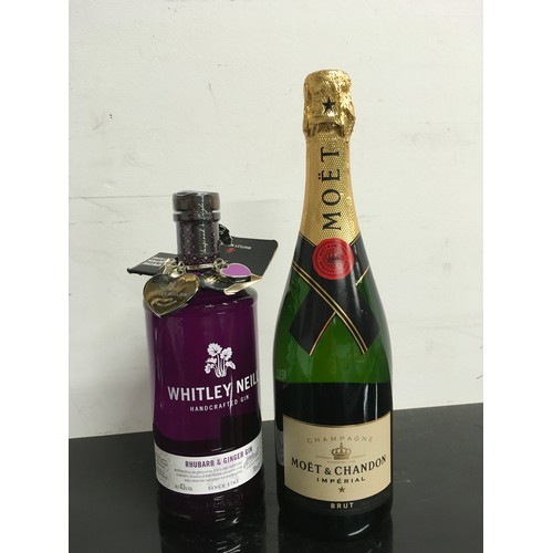 5 - 750ml bottle of Moët & Chandon together with 70cl Whitley Neill Rhubarb and ginger gin (5,2)