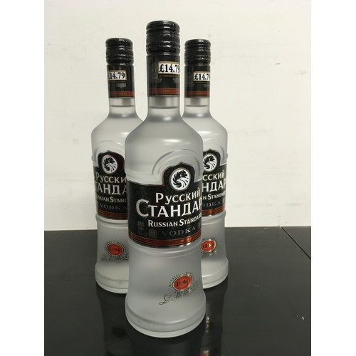 6 - Three 70cl bottles of Pycckn Ctahoapt Vodka. (6)