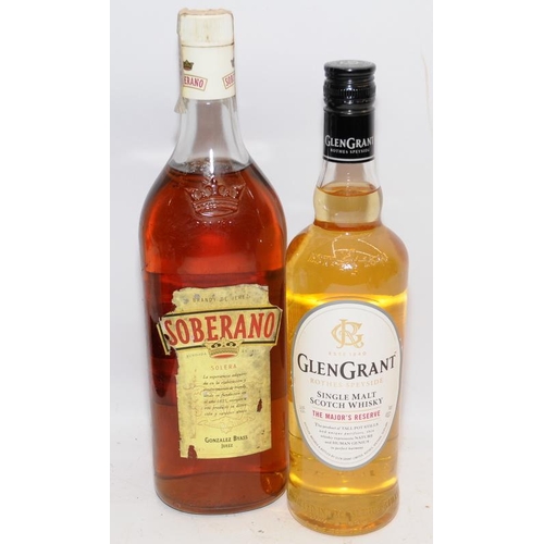 17 - 70cl bottle Glen Grant Single Malt The Major's Reserve c/w 1lt Soberano Solera Brandy