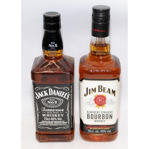 18 - 70cl bottle Jim Beam Kentucky Bourbon c/w 70cl Jack Daniels No.7 Tennessee Whiskey