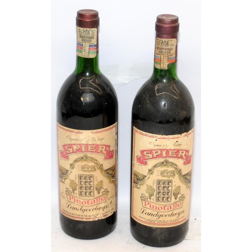 22 - 2 x 70cl bottles South African Spier Pinotage 1970's vintage wine. Some rubbing to labels, vintage d... 