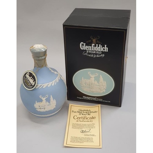 61 - Glenfiddich 21 Year Old Scotch Whisky Wedgwood Decanter. 75cl sealed and boxed.