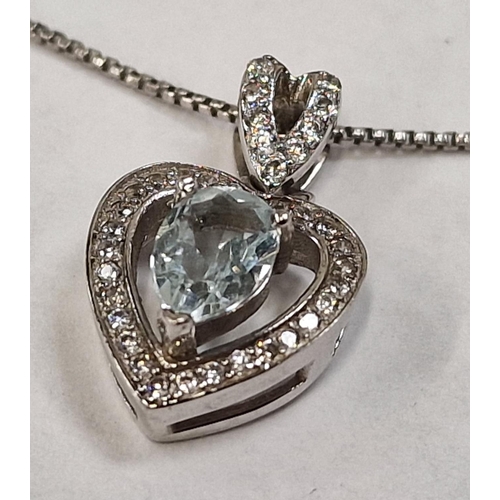 409 - Aquamarine gemset white gold on silver heart pendant (TR11).