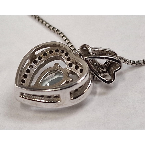 409 - Aquamarine gemset white gold on silver heart pendant (TR11).