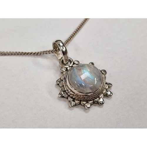 408 - Colourful moonstone 925 silver star burst pendant (TR12).