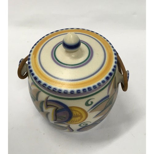 64 - Poole Pottery Carter Stabler Adams PA pattern biscuit barrel with lid.