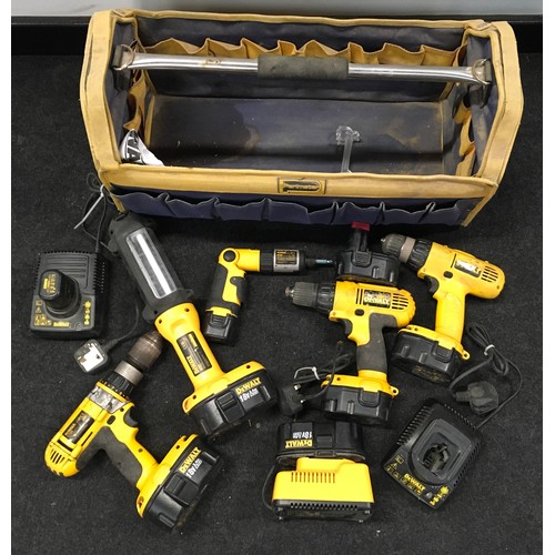 397 - Large collection of assorted DeWalt power tools in tool bag (H1).