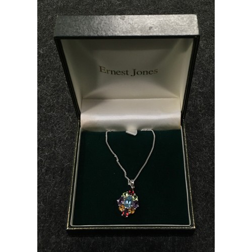 401 - A 925 silver multi gem set pendant and chain in box.