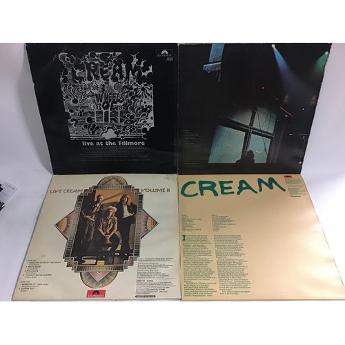 61 - CREAM VINYL LP RECORDS X 4. TItles here include - Wheels On Fire - Live Cream - Live Cream Volume 2 ... 