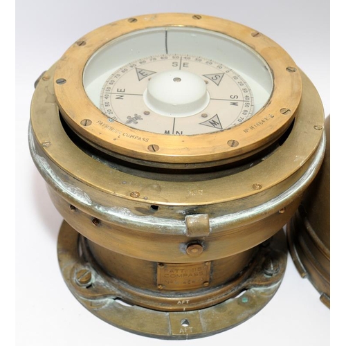 5 - Antique ship's brass gimbal mounted binnacle compass with integrated oil lamp. Ref: Patt 01151A Comp... 