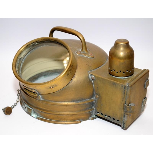 5 - Antique ship's brass gimbal mounted binnacle compass with integrated oil lamp. Ref: Patt 01151A Comp... 