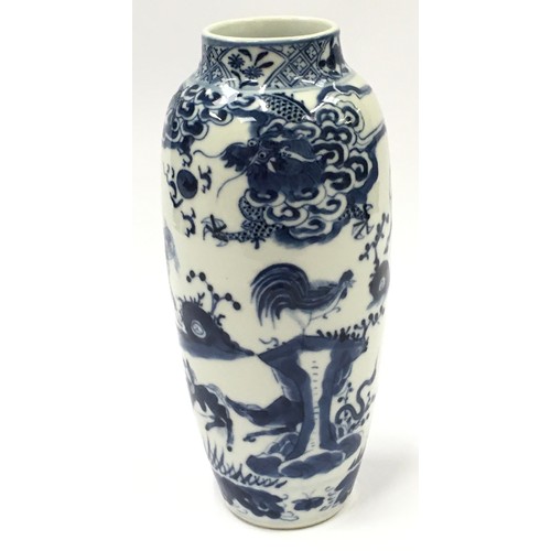 48 - Possible 19th Century Chinese oriental blue and white porcelain vase decorated with images of animal... 