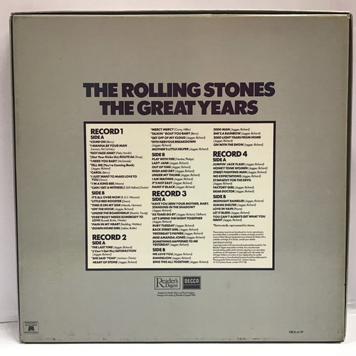 109 - THE ROLLING STONES ‘THE GREAT YEARS’. This is a box set released in 1982 and contains 4 vinyl LP rec... 