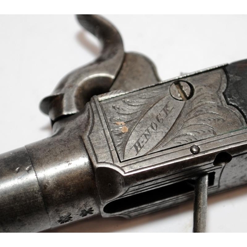 54 - Antique early 19th century pocket flintlock single shot pistol by renowned gunsmith H Nock in excell... 