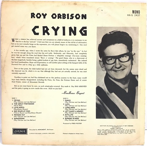 97 - ROY ORBISON VINYL LP 'CRYING'. Nice copy here on London HAU 2437 with release year of 1962. Plays an... 