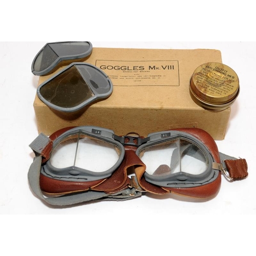 169 - Military issue Air Crew Mark VIII goggles in original box c/w tinted lenses & cloth