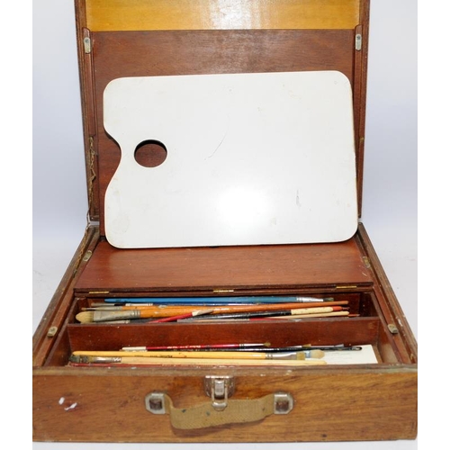 170 - Vintage artists travelling paint box with contents. 44cms across