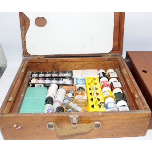 170 - Vintage artists travelling paint box with contents. 44cms across