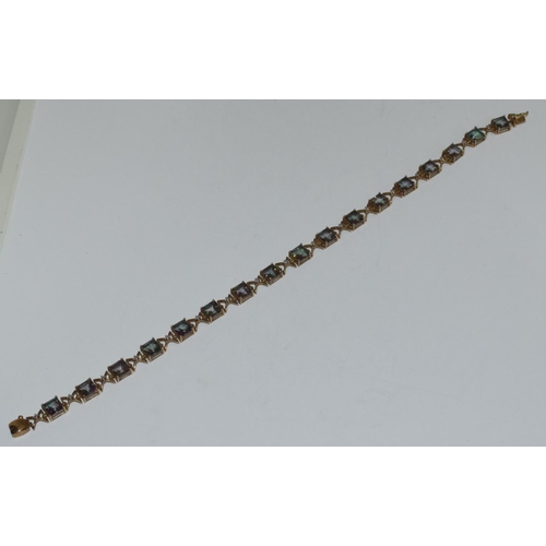 208 - 9ct gold Mystic topaz line bracelet