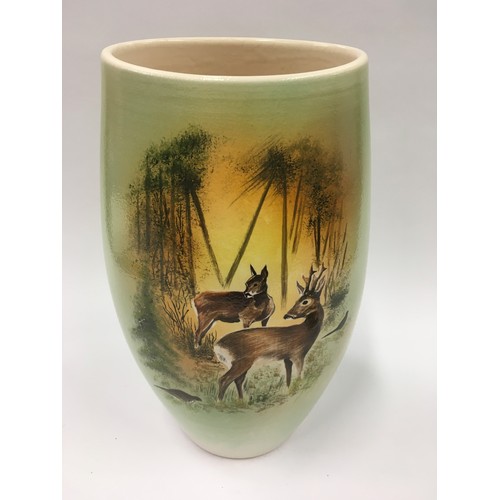 203 - Poole Pottery large limited edition 1/1 vase by hand painted by Jane Brewer depicting deer's and thr... 