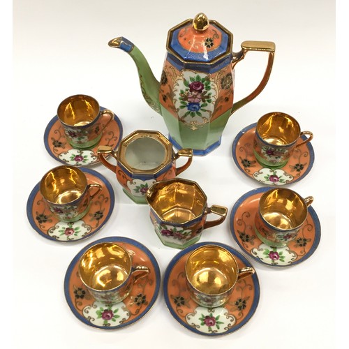 92 - Samurai Japanese hand painted and gilded vintage coffee set for six.