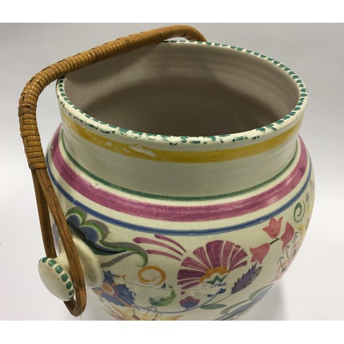 308 - Poole Pottery shape 264 OL pattern large pail with wicker handle 11.2