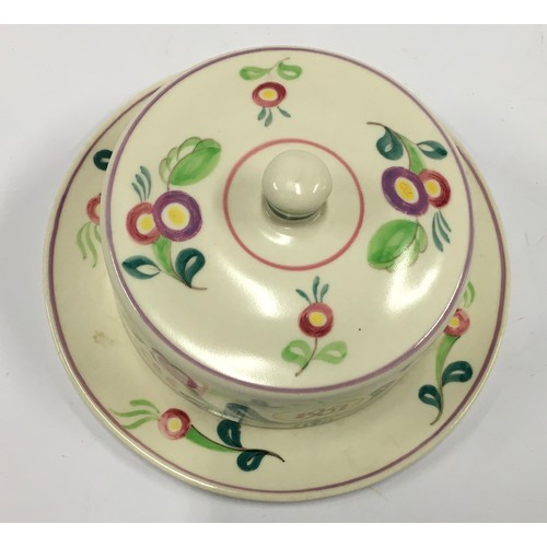 296 - Poole Pottery hard to find FOB pattern small lidded cheese/butter dish & cover.