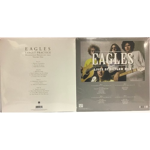 127 - 2 X VINYL LIVE ALBUMS BY THE EAGLES. titles are 'Target Practice & Lives Of Outlaw Men' both found h... 