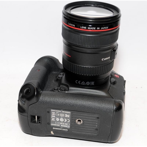 1 - Canon EOS-1D C DSLR camera with fitted Canon EF 24-105 1:4 zoom lens. With two batteries and a twin ... 