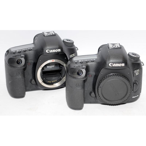 65 - Two Canon EOS 5D Mark III camera bodies in black. Not supplied with batteries but have been tested a... 