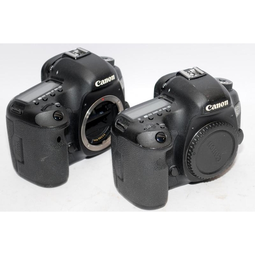 65 - Two Canon EOS 5D Mark III camera bodies in black. Not supplied with batteries but have been tested a... 