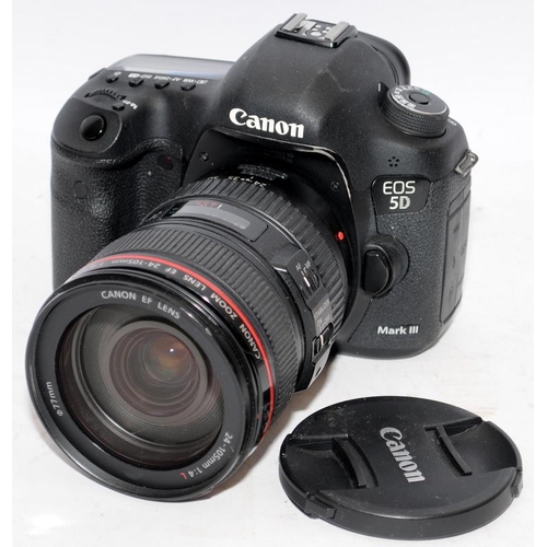 78 - Canon EOS 5d Mark III DSLR camera with fitted EF 24-105 1:4 zoom lens. Comes with battery and charge... 