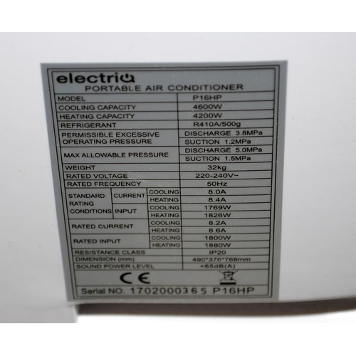 47 - ElectriQ 16000 BTU air conditioner, dehmidifier, fan and heater unit. Model ref: P16HP