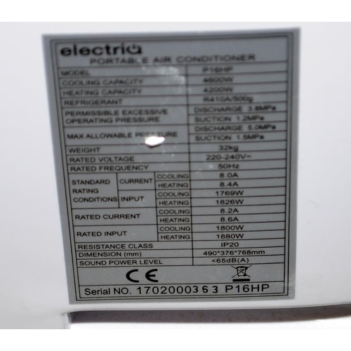 9 - ElectriQ 16000 BTU air conditioner, dehmidifier, fan and heater unit. Model ref: P16HP