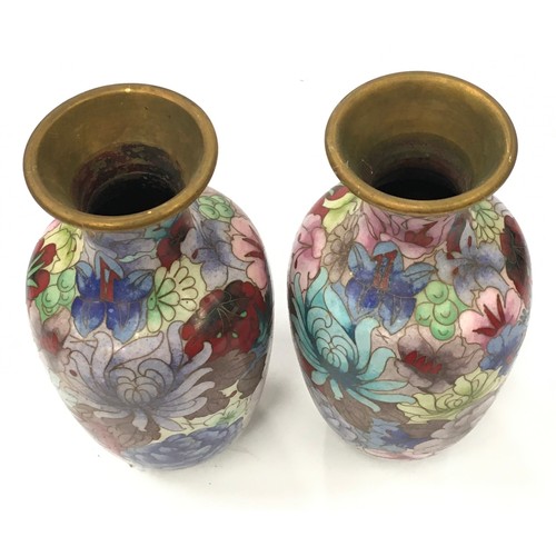 118 - Pair of oriental cloisonne vases each measuring 19cm tall.